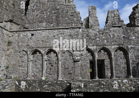 Ruines de l'abbaye bénédictine d'avancement médiévale, connu comme le lieu des sept merveilles, Fore, comté de Westmeath, Irlande Banque D'Images