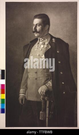 Franz Ferdinand, Archiduc d'Autriche-Este, photo en uniforme de général avec manteau et l'héliographie. sabre basée sur la peinture par Berthold Lippay, Additional-Rights Clearance-Info-Not-Available- Banque D'Images