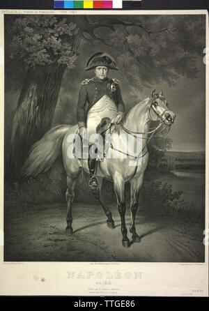 Napoléon Bonaparte, empereur des Français, de l'image équestre, lithographie de Gottlieb Bodmer basé sur une peinture par Horace Vernet, Additional-Rights Clearance-Info-Not-Available- Banque D'Images