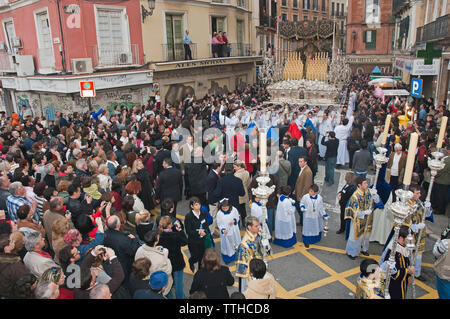 La Semaine Sainte. Confrérie de la Dernière Cène (discours du trône de la vierge). Malaga. Costa del Sol. Région de l'Andalousie. L'Espagne. L'Europe Banque D'Images