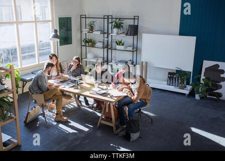 High angle view of serious students studying in classroom Banque D'Images