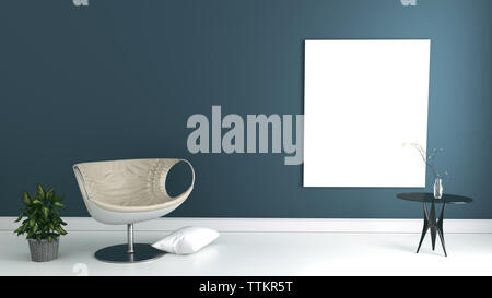 Vivant sur le mur avec une table et un oreiller, 3D Rendering Banque D'Images