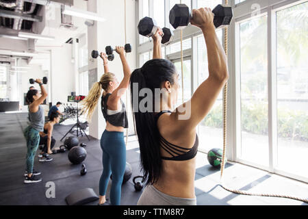 L'entraînement avec haltères en athlètes crossfit gym sur sunny day Banque D'Images