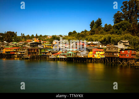 Palafito maisons. Castro, Chiloé, Chili Banque D'Images