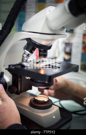 Portrait de l'EFP using microscope in clinic Banque D'Images