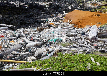 Le rivage en plastique à Papakolea, Kau, Hawaii Island Banque D'Images