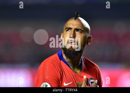 São Paulo, Brésil, 17 juin 2019 - Arturo Vidal - Le match entre le Japon et le Chili, valable pour la première série de groupe C de la CONMEBOL Copa América Brasil 2019, tenue dans le stade du Morumbi, zone sud de São Paulo, dans la nuit de ce lundi, 17.(Photo : Eduardo Carmim/Alamy Live News) Banque D'Images