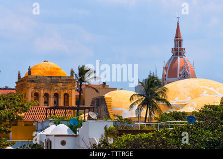 Cathédrale Métropolitaine et coloniale, maisons de la vieille ville, Carthagène, UNESCO World Heritage site, département de Bolivar, Colombie Banque D'Images