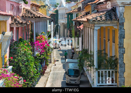 Les maisons coloniales de la vieille ville, Carthagène, UNESCO World Heritage site, département de Bolivar, Colombie Banque D'Images