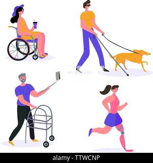 Professionnels handicapés de faire différentes activités Illustration de Vecteur