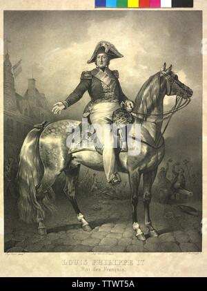 Louis Philippe, Roi des Français, de l'image équestre, lithographie de Antoine ? Maurin basé sur une peinture d'Eugène Louis Lami, Additional-Rights Clearance-Info-Not-Available- Banque D'Images