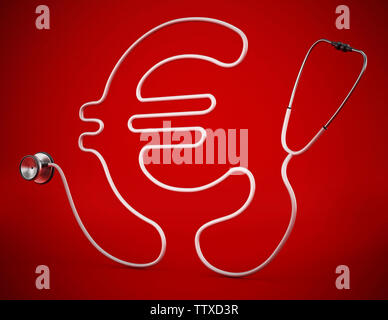 Cordon formant forme de stéthoscope, symbole de l'Euro. 3D illustration. Banque D'Images