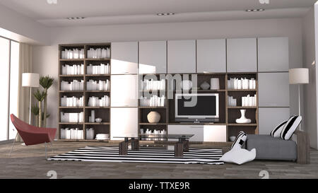 Cette chambre moderne de style scandinave. Le rendu 3D Banque D'Images