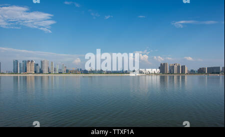 Hangzhou Qianjiang Ville Nouvelle Skyline Vue de nuit Banque D'Images