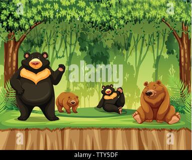 Groupe d'ours grizzli en illustration jungle Illustration de Vecteur