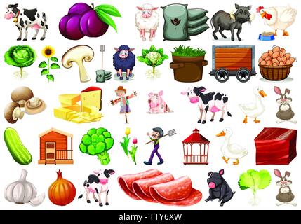 Grand ensemble de l'illustration de la scène agricole Illustration de Vecteur