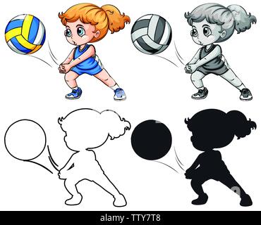 Jeu de fille jouer au volley-ball illustration Illustration de Vecteur