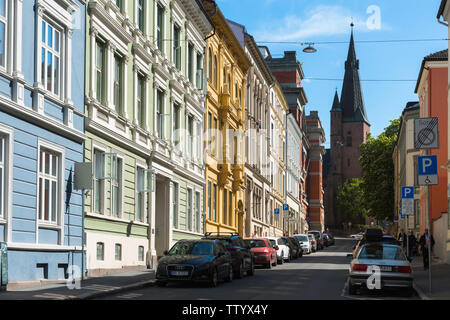 L'architecture d'Oslo, vue de bâtiments colorés à St Olavs Gate, une rue résidentielle dans le centre de St Olafs Plass district d'Oslo, Norvège. Banque D'Images