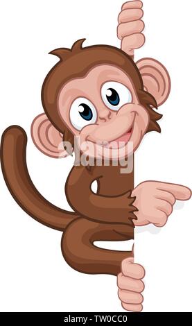 Personnage de singe Animal pointant à l'inscription Illustration de Vecteur