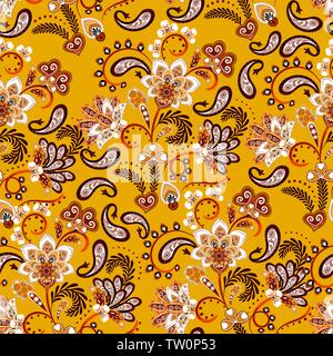 Ornement floral dense attire la main motif fleurs fantaisie. Vector Illustration de Vecteur