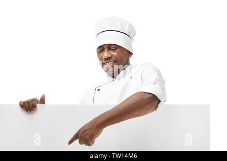 Chef indien avec affiche sur fond blanc Banque D'Images