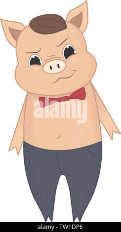 Vector illustration of Cute pig cartoon. Doodle, à la main. Dessin animé. Illustration de Vecteur