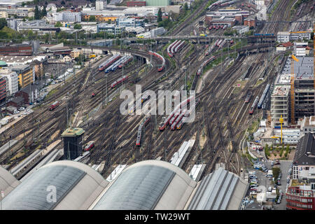 La gare principale de Francfort am Main, système de piste, station terminus, trains régionaux, trains interurbains, les trains ICE, l'Allemagne, Banque D'Images