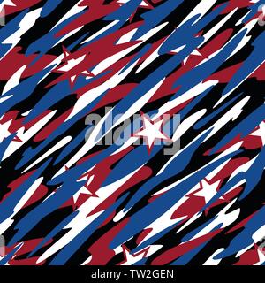 Camouflage patriotique Rouge Blanc et bleu avec des étoiles American Pride Résumé Motif répétitif sans couture Vector Illustration Illustration de Vecteur