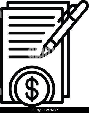 Signer un contrat d'argent, l'icône de style contour Illustration de Vecteur