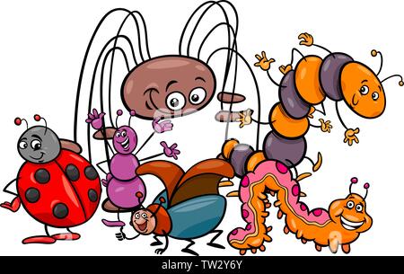 Cartoon Illustration de Funny Animal Insectes Groupe Caractères Illustration de Vecteur