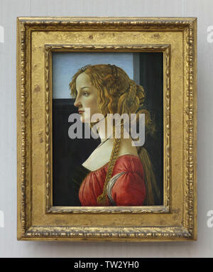 Peinture 'Portrait d'une jeune femme, probablement Simonetta Vespucci' par le peintre de la Renaissance italienne Sandro Botticelli (1460-1464) sur l'affichage dans le Berliner Gemäldegalerie (Berlin Photo Gallery) à Berlin, Allemagne. Banque D'Images