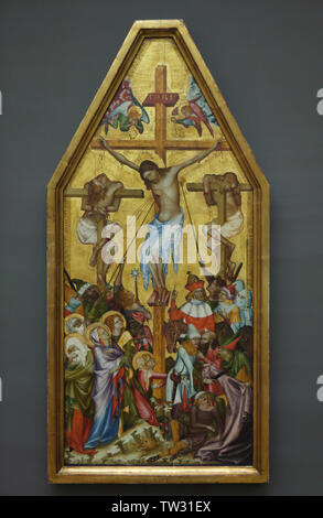 Kaufmann Crucifixion par un inconnu du peintre gothique bohémien de autour de 1350 sur l'affichage dans le Berliner Gemäldegalerie (Berlin Photo Gallery) à Berlin, Allemagne. Banque D'Images