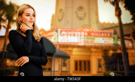 Il était une fois ... à Hollywood (2019) écrit et réalisé par Quentin Tarantino mis en 1969 comme l'âge d'or Hollywood tire à sa fin et avec Margot Robbie comme Sharon Tate. Banque D'Images