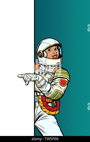 African Girl femme astronaute. Pour copier l'affiche de l'espace Point Illustration de Vecteur