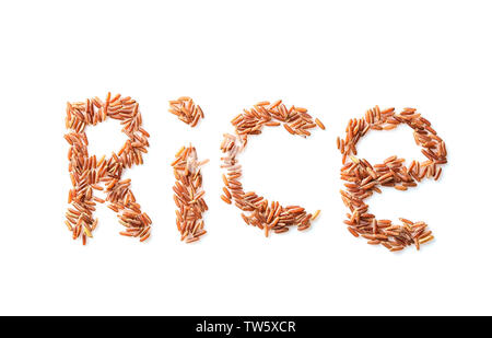 La composition avec mot de riz sur fond blanc Banque D'Images