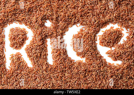 La composition avec mot de riz sur fond blanc Banque D'Images