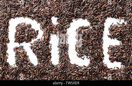 La composition avec mot de riz sur fond blanc Banque D'Images