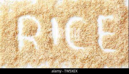 La composition avec mot de riz sur fond blanc Banque D'Images
