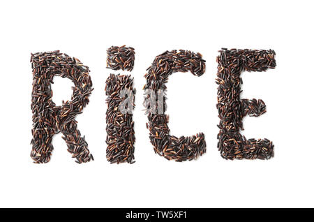 La composition avec mot de riz sur fond blanc Banque D'Images