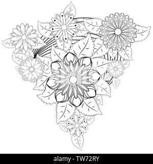 Noir et blanc fantastique d'ornement fleurs, composition magique. Modèle Monochrome : Floral Texture, page de coloriage Adultes Illustration de Vecteur