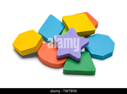 Tas de bois de formes de bloc isolé sur fond blanc. Banque D'Images