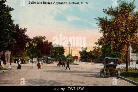Pont de l'île Belle Approche, Détroit, Michigan, vieille carte postale. Banque D'Images