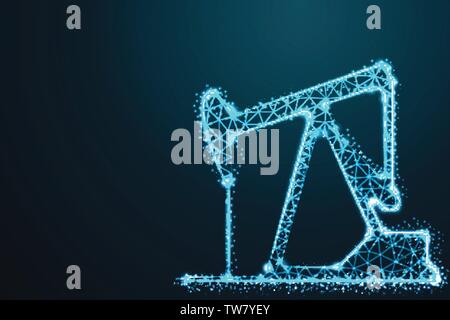 Les machines en acier lourd, de l'industrie pétrolière de l'huile de pompage avec bord émietté sur bleu ciel de nuit avec des points, des étoiles et ressemble à constellation, illustration Illustration de Vecteur