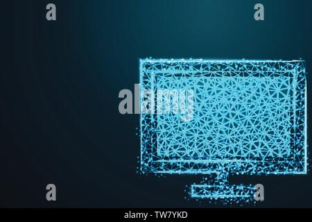 Moniteur d'ordinateur, écran LCD, avec de polygone sur fond abstrait. Faible espace Polygonal avec poly reliant les points et les lignes. La structure de connexion. Vector Illustration de Vecteur