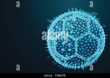 Ball, football, sport 3d abstrait wireframe polygonal sur avion nuit bleu ciel avec des points et des étoiles. illustration ou d'arrière-plan Illustration de Vecteur