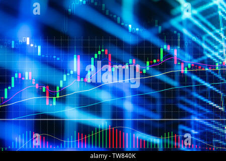 Marché de la bourse ou le forex analyse graphique de l'indicateur d'investissement / Business graph graphiques de conseil financier chandelier double exposition grandir Banque D'Images