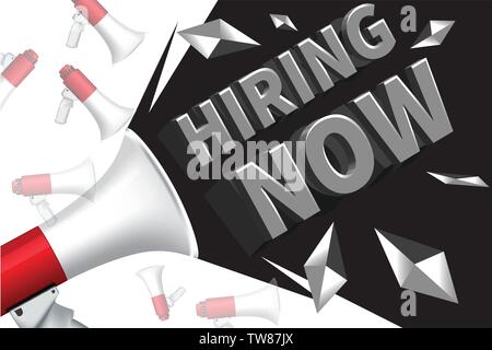 Recrutement Recrutement poster design. Vector illustration. Modèle de conception de vacance ouverte. Nous embauchons enseigne publicitaire avec megaphone Illustration de Vecteur