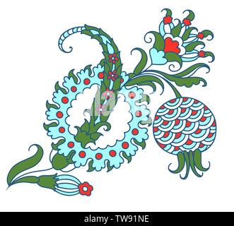 Dessin du motif floral de turc de décoration design fleur de grenade et fruits Illustration de Vecteur