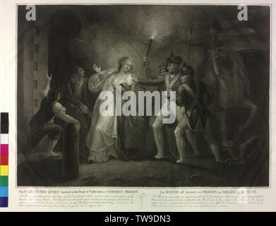 La reine de France Marie-Antoinette est dans la nuit dans la prison a effectué, de gravure / par Mariano Bovi tamponner à Domenico Pellegrini ( ?) partie d'une série "une histoire graphique de Louis le seizième, et la famille royale de France' Marie Antoinette est par des soldats avec des baïonnettes en direction d'une commission paritaire de l'arche, où vous deux gardien de prison avec des clés dans la main anticiper. sur la droite un chien baies. Marie Antoinette effrayés et impend s'évanouit sur le sol afin d'être tué, vous est mais von d'un homme derrière elle, Additional-Rights Clearance-Info-base-Not-Available Banque D'Images