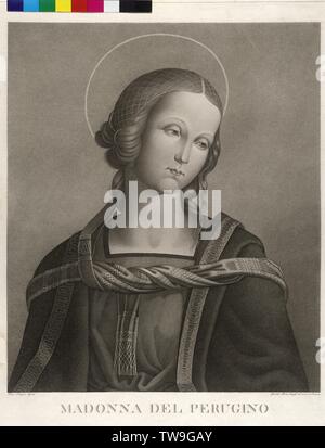 Madonna, gravure sur cuivre par Giacino Maina basé sur propre dessin, basé sur la peinture de Pietro Perugino. (En détail à partir de la ' avec enfant et de la sanctifier Johannes evangelist et Augustine), Additional-Rights Clearance-Info-Not-Available- Banque D'Images